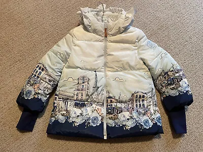 Nwot Monnalisa Girl Printed Hooded Nylon Puffer Coat 10y Adorable $530 • $280