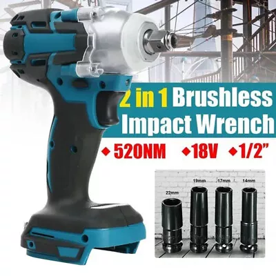 For Makita 18V Battery Impact Wrench Brushless Driver Cordless Gun W/ Socket Set • £25.59