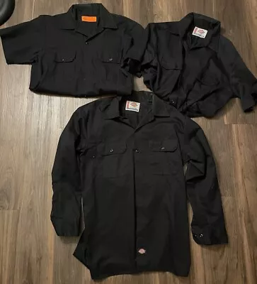 Dickies Workwear Lot Of 3 Work Shirts Button Black Mens M Long & Short Sleeve • $20