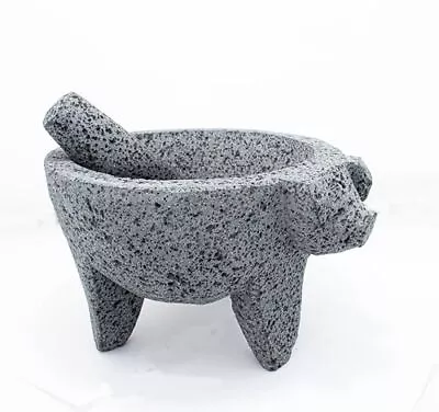 YOPIDO 9 Inch Molcajete Mortar And Pestle With Pig Design Mexican Handmade W... • $55.18