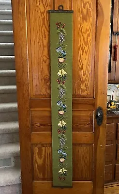 Vintage Needlepoint Bell Pull Fruit Floral Tapestry Handmade 65” Metal Hardware • $89