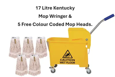 17L Kentucky Wringer Mop Bucket System Set Industrial Commercial Floor Cleaning • £19.99