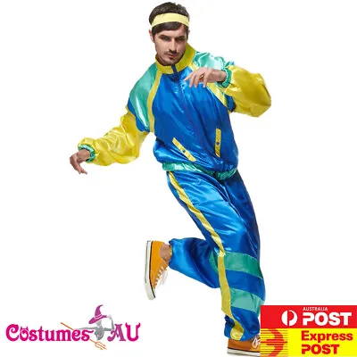 Mens Blue 80s Costume Retro Neon Height Fashion Scouser Tracksuit 1980s Shell • $37.99