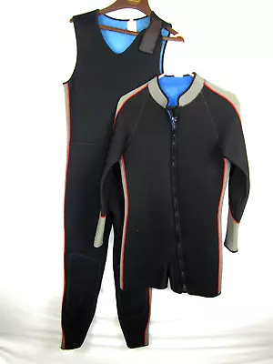 SeaQuest Farmer John 2 Piece Wetsuit Full Shorty 5m Mens Medium Black Grey • $76.50