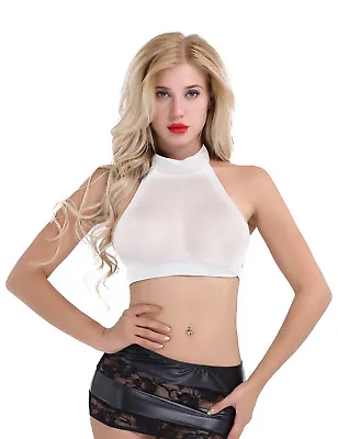 Sexy Women Halter Neck Mesh See-Through Bra Vest Tank Blouses Crop Tops Clubwear • £4.80