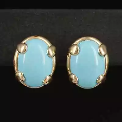 Vintage Italian 14K Gold Turquoise Drop Earrings • $249.99