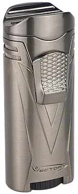 Gunmetal Satin Vector Ironquad Quad Flame Jet Torch Cigar Butane Lighter - 9310 • $54.95