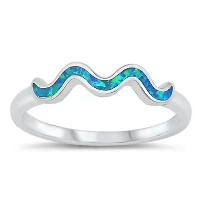 Moustache Retro Stackable Ring Lab Created Blue Opal 925 Sterling Silver 4mm Siz • $18.99