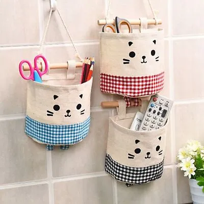 £5.16 • Buy Wall Hanging Storage Bags Cartoon Cat Organizer Cosmetic Toys Storage Bag