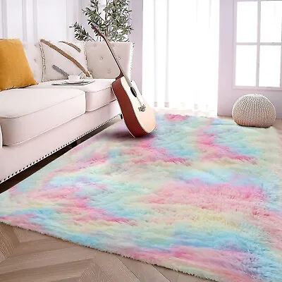 Fluffy Rugs Large Shaggy Rug Living Room Bedroom Anti-Slip Soft Carpet Floor Mat • £12.74