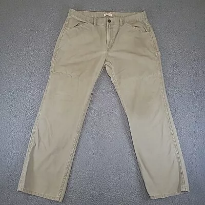 Blue Mountain Carpenter Pants Mens 40x34 Khaki Canvas Utility Workpants • $14.85