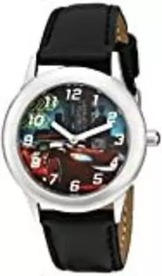 Disney Kids' W001590 Cars Lightning McQueen Stainless Steel Watch Black Leather • $21.09