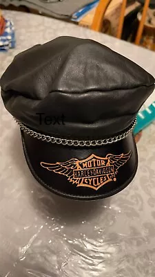 Vintage 70’s Harley Davidson  Black Leather Captain Cap Men’s Small Size • $65