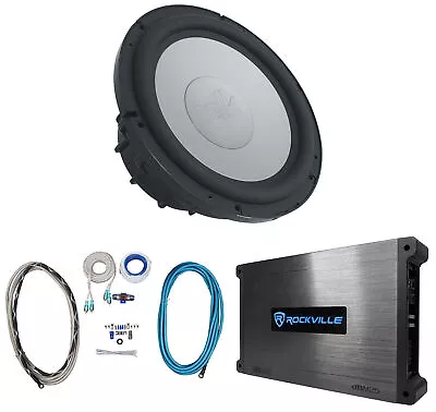 Polk Audio UMWS1000 Marine 10  Subwoofer 4 Ohm Boat Sub+Rockville Amp+Wire Kit • $209.95