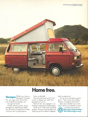 1987 Volkswagen Vanagon Camper GL Van Home Free Vintage Print Ad Advertisement • $9.98