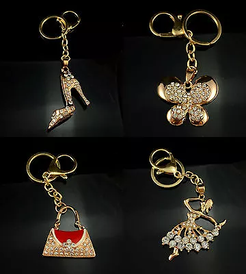 Gold Handbag/dancing Girl/shoe Or Butterfly Phonehandbag Keyring Crystal Charm • £3.14