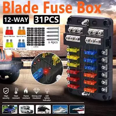 12-Way Blade Fuse Block Box Holder LED Light 12V/32V Circuit Caravan Marine Car • $16.75