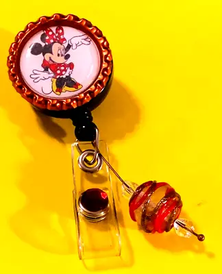 Minnie Mouse Red 1 Bottle Cap Retractable Badge Name Tag ID Holder • $9