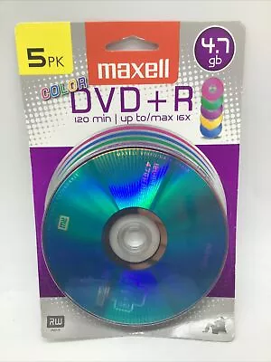 Maxell 639031 DVD+R COLOR 5PK CARD Recordable Discs 4.7GB 16X 120 Min 5 Pk • $6.99