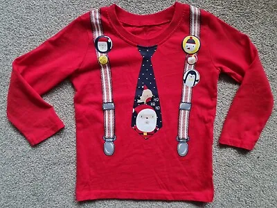 George Long Sleeve Red Christmas T Shirt. 12-18 Months. Tie & Braces • £1.10