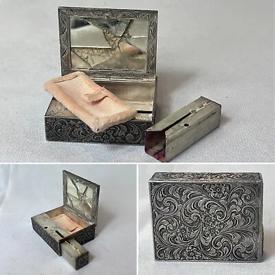 800 Silver Compact Rococo Style Etched Powder Trinket Box Push In Liptube W/Puff • $189.95