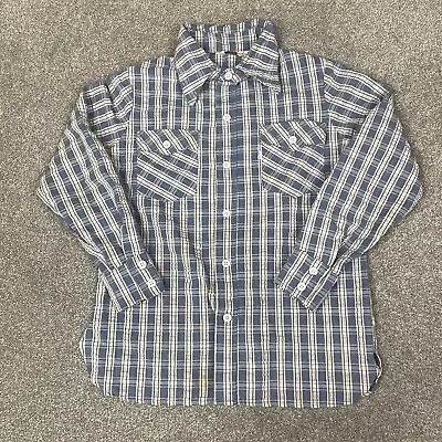 Levis Shirt 60s 70s Western Blue Plaid Mens Medium ? Button Down White Tab Stain • $34.95