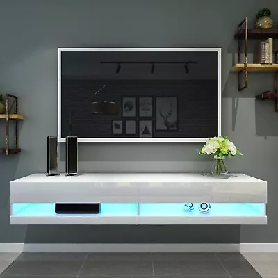 Floating LED TV Stand Wall Mounted Modern High Gloss TV Stand With Storage • $139.99