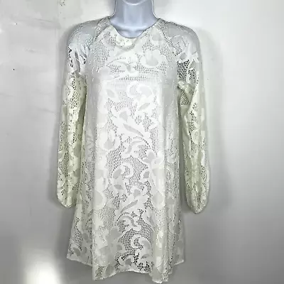 Ashley Mason Dress Sz XS White Floral Lace Long Sleeve Knee Length • $21