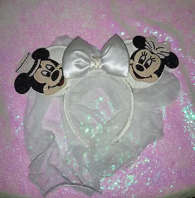 Custom Mickey Mouse And Minnie Mouse Wedding Rhinestoned Repurposed Mouse Ears • $225