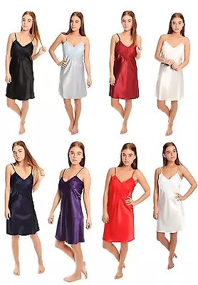 £14.99 • Buy Satin Deep Lace Short Chemise Negligee Nightdress Nightie Size 10-28 N48