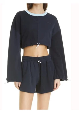 $80 • Buy STAUD Women’s Cropped Bungee Sweatshirt Color Deep Sea Size S(241)