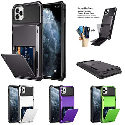 $7.78 • Buy Heavy Duty Card Holder Bumper Cover Case For IPhone 14 13 12 11 Pro XR SE 8 7 6