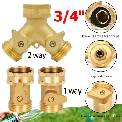 Brass Garden Hose Shut Off Valve 1 2Way Y Splitter Water Pipe Faucet Connector U • $29.30