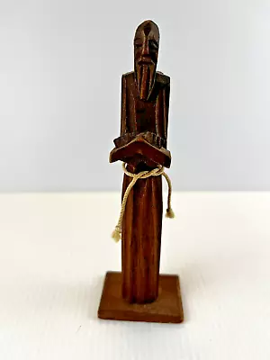 Hand Carved Wooden Monk Reading Scripture Statue Bible Vtg 6  • $7.25