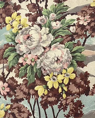 2 Vintage Large Barkcloth Decorative Throw Pillows 21x24  Floral Pink Gray Aqua • $75.53