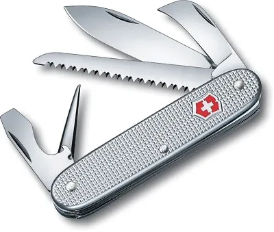 Victorinox Swiss Army 7  Pocket Knife Silver Alox W/ Leather Pouch - Switzerland • $69.88