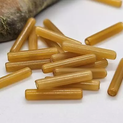 20 True Vintage Wheat Color 14mm Bugle Tube Glass Beads DIY Jewelry Making • $3