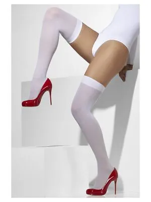 NEW Ladies White Opaque Hold-Ups Stockings Halloween Fancy Dress Accessories  • £4.99