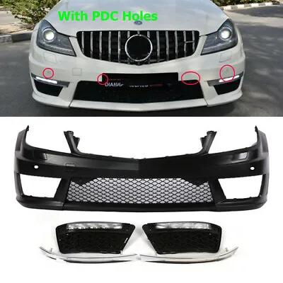 C63 AMG Style Front Bumper W/ DRL W/ PDC For Mercedes Benz 2012-15 C Class W204 • $474.99