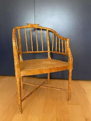 Vintage Faux Bamboo Barrel Chair (Baker Or Century Chair Style) Burlwood • $500