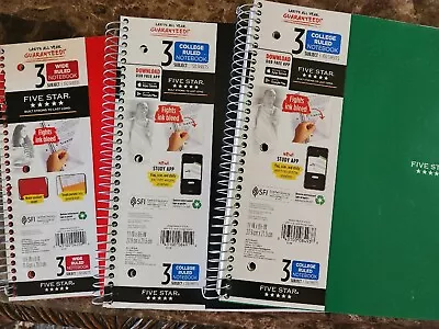 Five Star Wirebound College Ruled Notebook - 3 Subject 150 Pages. Multiple Color • $5