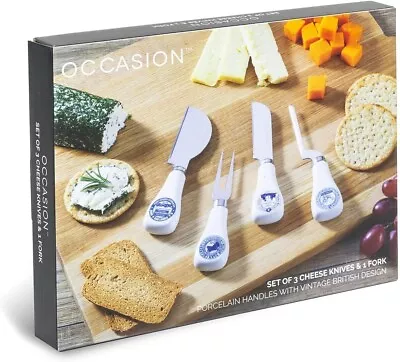 Occasion Ceramic 4 Piece Cheese Knife Set - Vintage British Design - Gift Boxed • £14.49