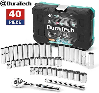 DURATECH 40 PC 3/8 Drive Socket Tool Set SAE/Metric Ratchet Handle Extension Bar • $47.99