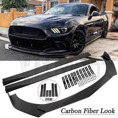 For Ford Mustang Carbon Fiber Front Bumper Lip Splitters Spoiler + 2m Side Skirt • $155.49