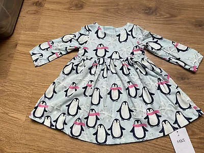 Marks & Spencer Baby Girl 3-6 Months Dress Penguins Snow Flakes Christmas-nwt • £7.99