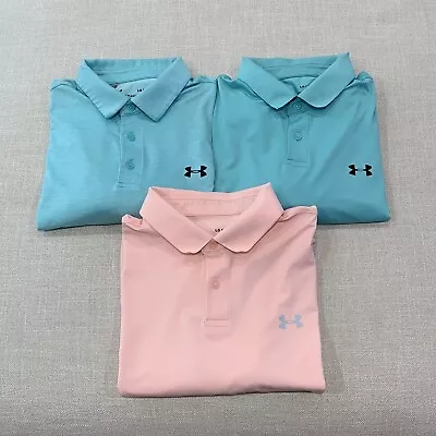 New LOT OF 3 Under Armour Playoff Polo Loose Short Sleeve Space Shirts Size L • $74.99