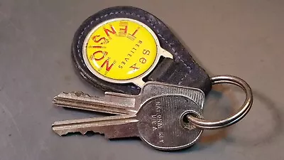 Vintage   Sex Relieves Tension   Key Chain W/ Keys Leather Backing Red Yellow • $29.99