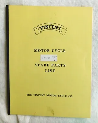 Vincent Hrd Motorcycle Parts Manual Book Series D Shadow Prince Rapide Knight • $19.99