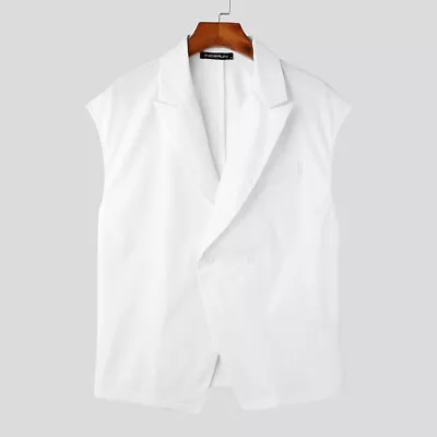 INCERUN Mens Sleeveless Turndown Tops Blazer Party Formal Work Coat Jacket Plus • $22.79