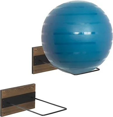 Set Of 2 Wood & Black Metal Wire Exercise Stability Ball Wall Storage Holder • $47.99